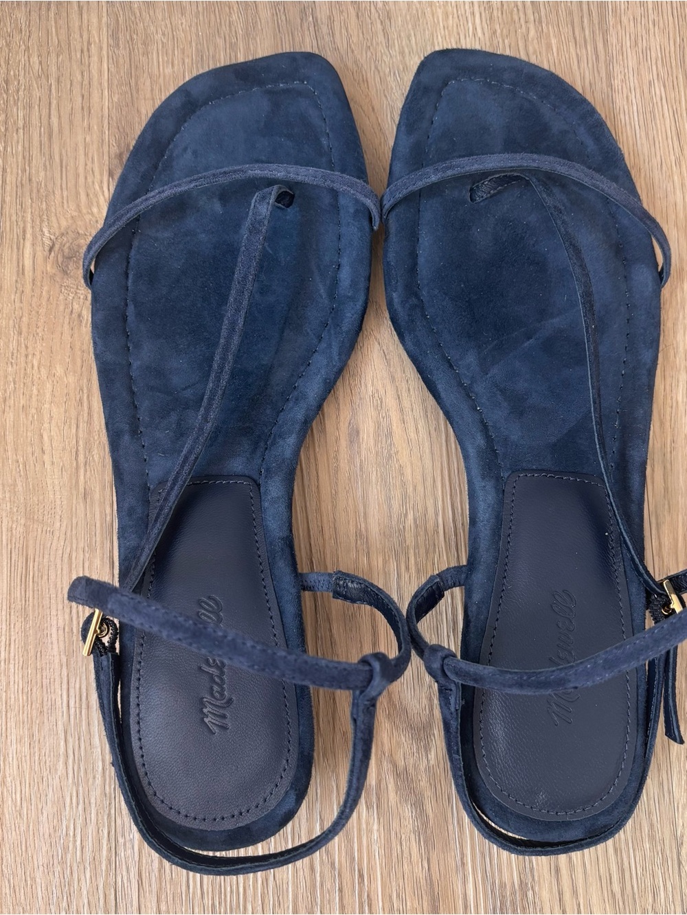 Madewell Women’s The Maycie Asymmetric T-Strap Sandal Suede Blue Size 7.5 NU745 - Picture 5 of 8